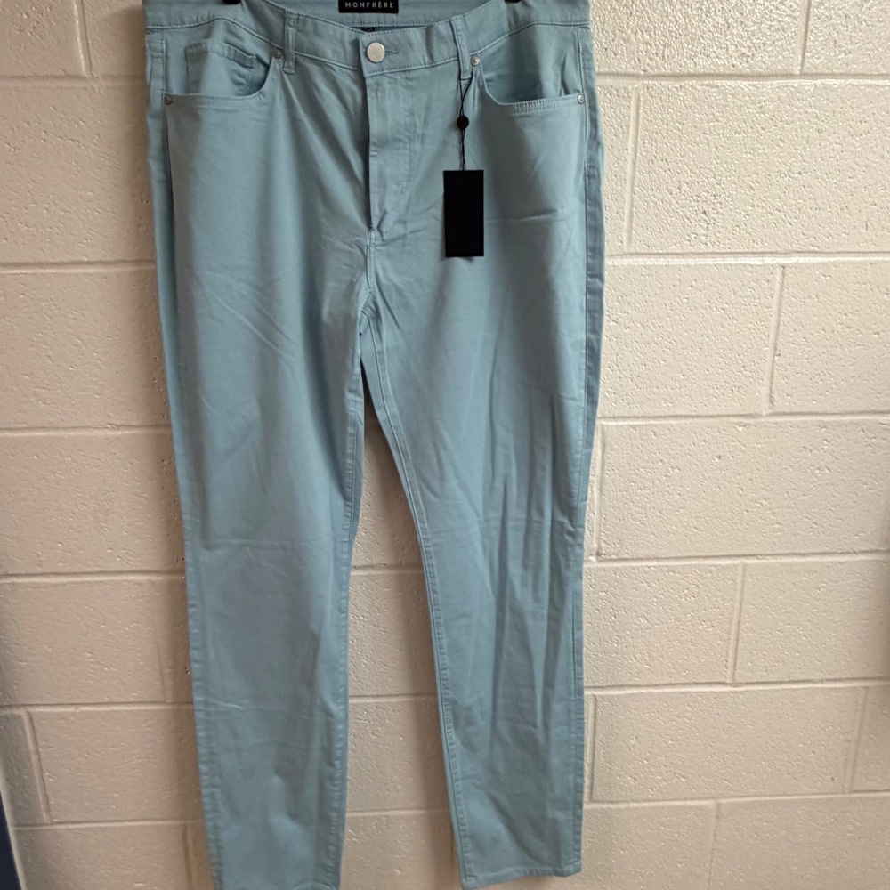 Monfrere Mens Brando Slim Pants 38 Light Blue Japanese Sateen Luxury Denim New
